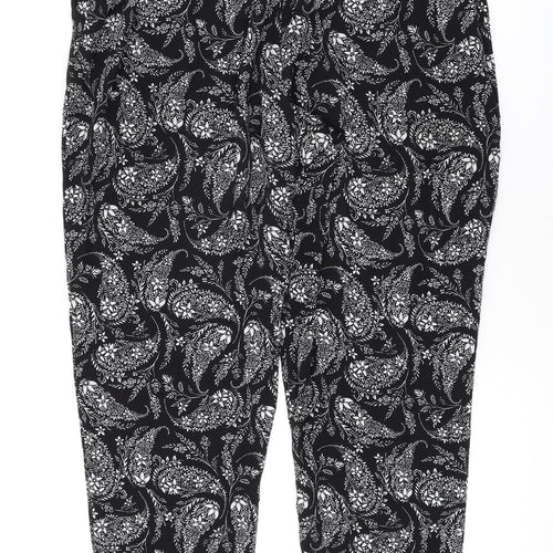 M&Co Womens Black Geometric Polyester Trousers Size 16 L31 in Regular Drawstring