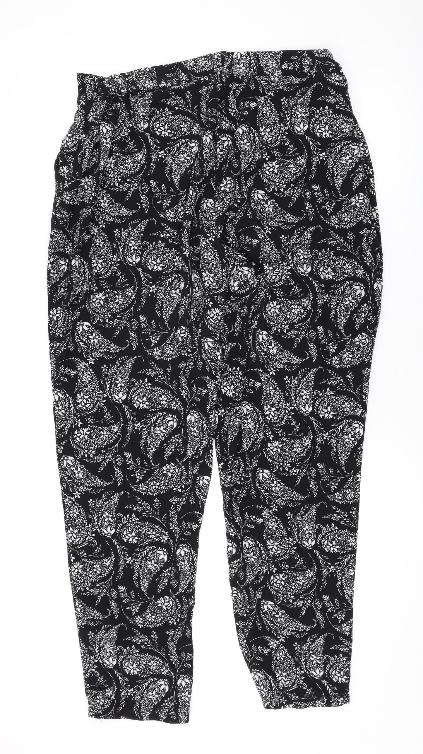 M&Co Womens Black Geometric Polyester Trousers Size 16 L31 in Regular Drawstring