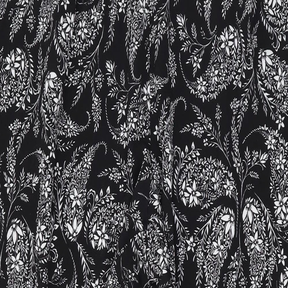 M&Co Womens Black Geometric Polyester Trousers Size 16 L31 in Regular Drawstring