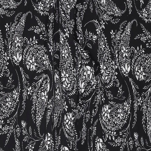 M&Co Womens Black Geometric Polyester Trousers Size 16 L31 in Regular Drawstring