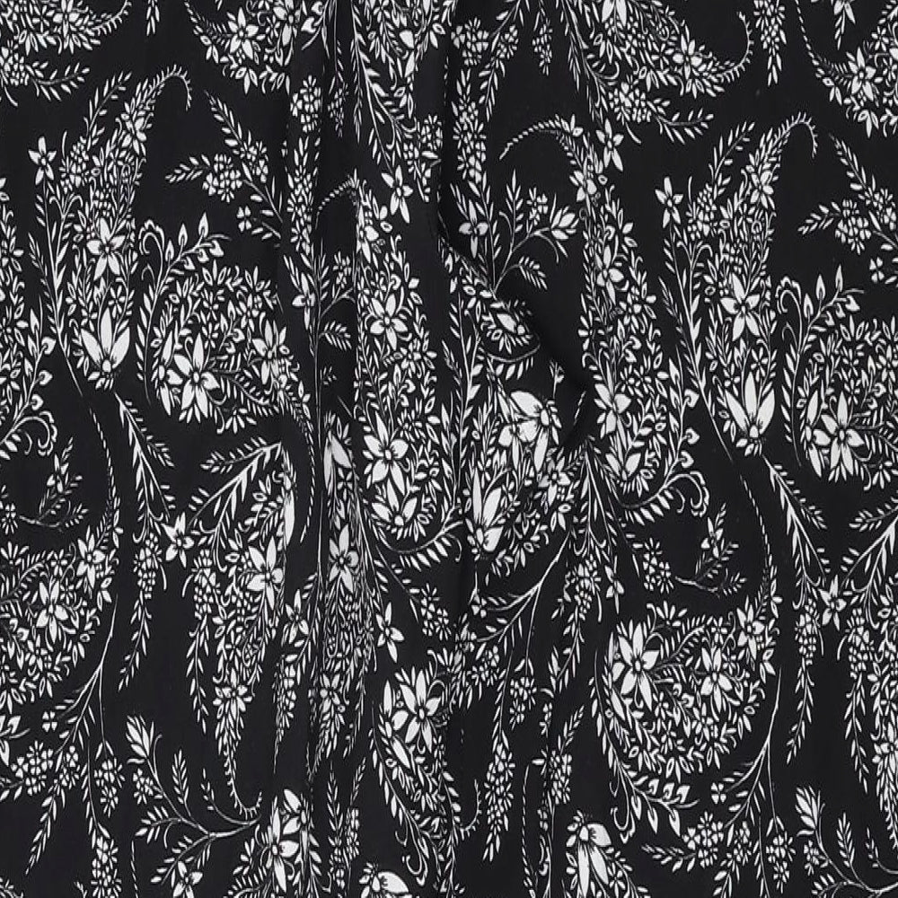 M&Co Womens Black Geometric Polyester Trousers Size 16 L31 in Regular Drawstring