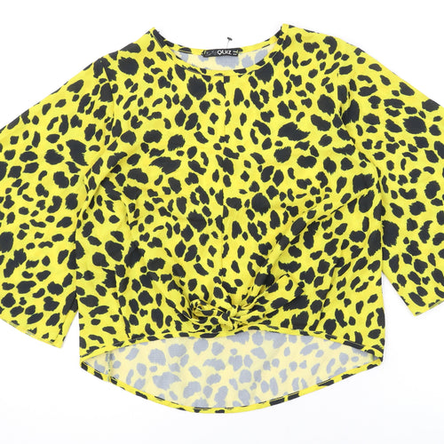 Quiz Womens Yellow Animal Print Polyester Basic Blouse Size 10 Round Neck