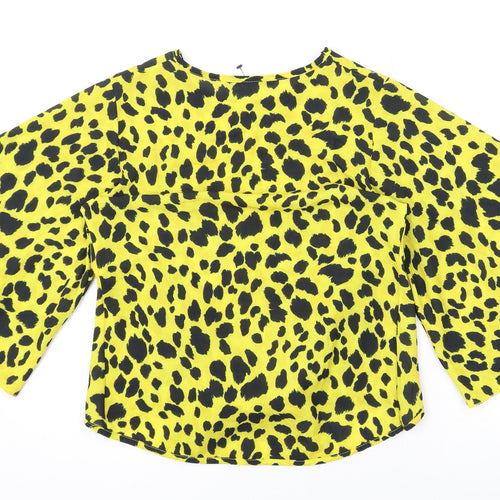 Quiz Womens Yellow Animal Print Polyester Basic Blouse Size 10 Round Neck