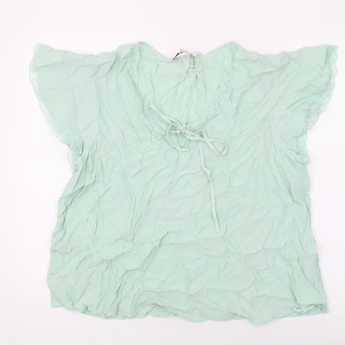 Marks and Spencer Womens Green Viscose Basic Blouse Size 16 V-Neck