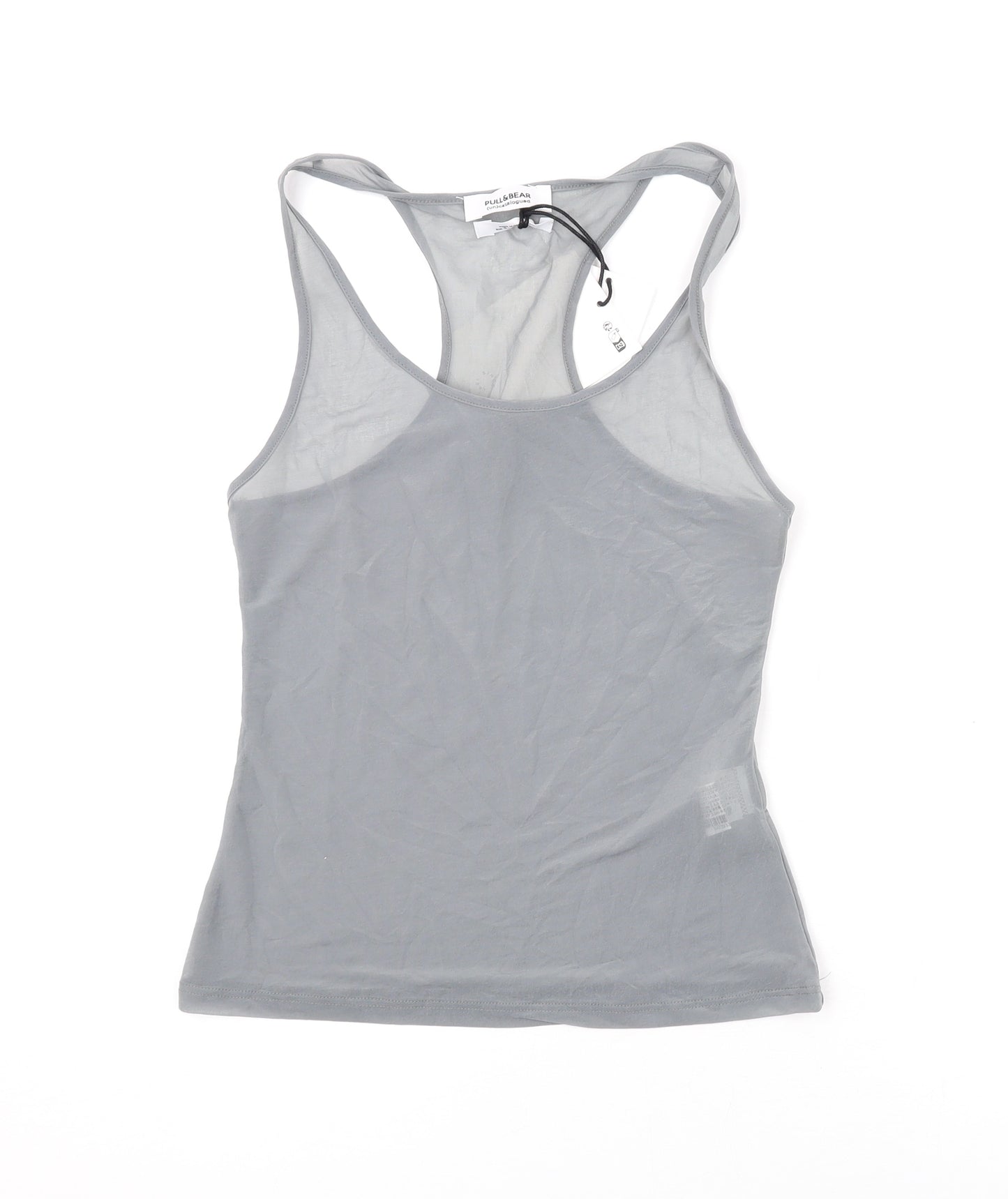 Pull&Bear Womens Grey Polyester Basic Tank Size S Scoop Neck