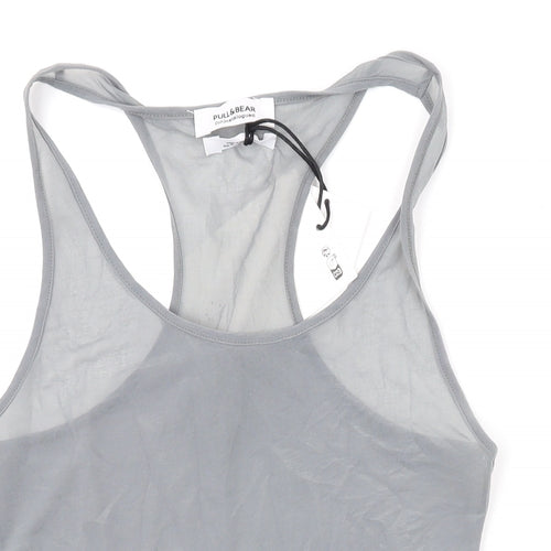 Pull&Bear Womens Grey Polyester Basic Tank Size S Scoop Neck