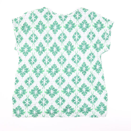 Marks and Spencer Womens Green Geometric Cotton Basic T-Shirt Size 18 V-Neck