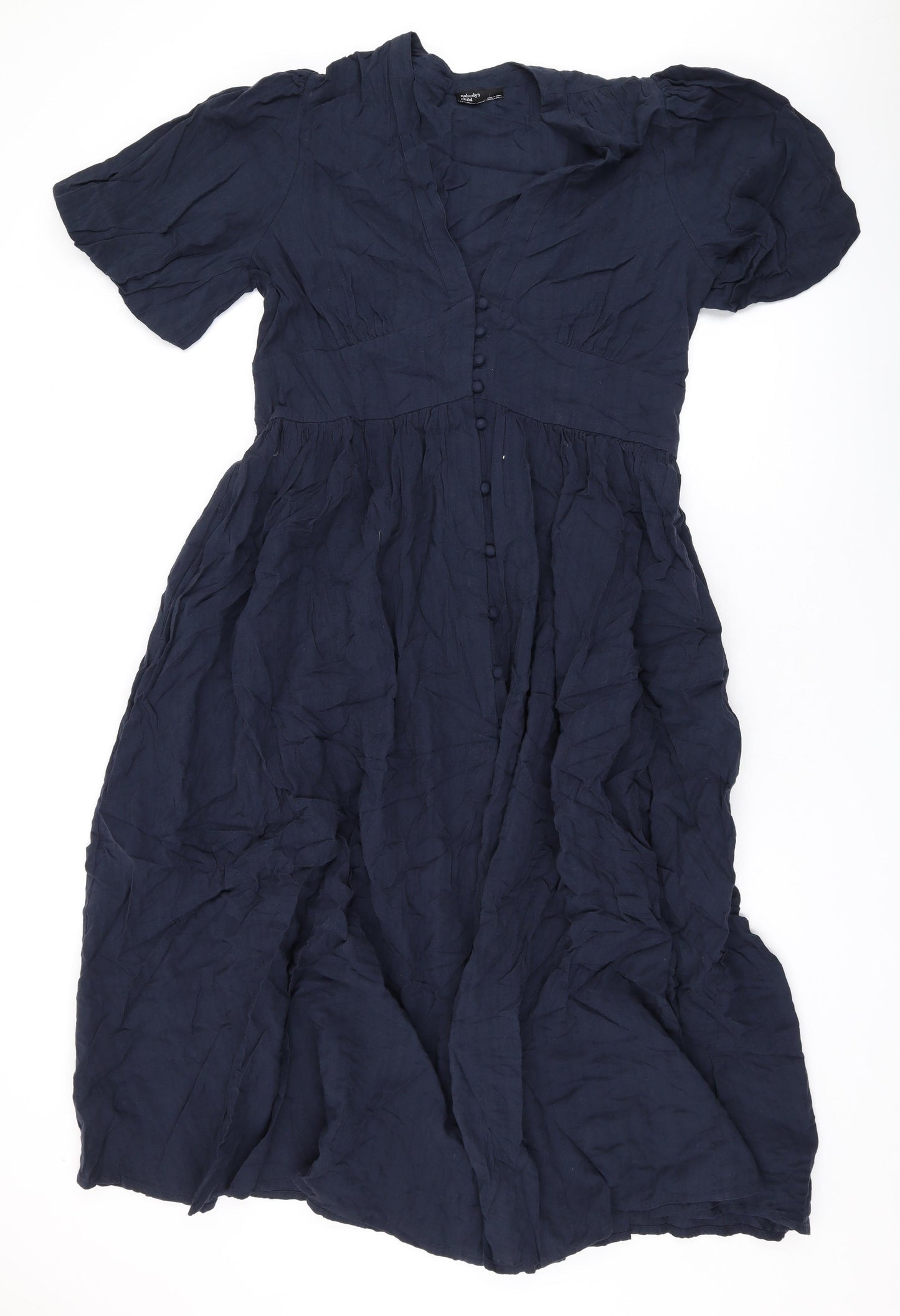 Nobody's Child Womens Blue Cotton Maxi Size 14 V-Neck Button