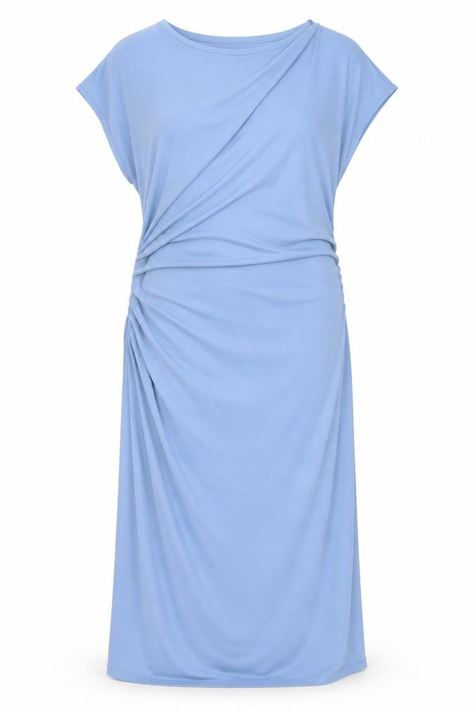 Front view of Marks & Spencer women’s blue polyester maxi, size UK 18, round neck pullover