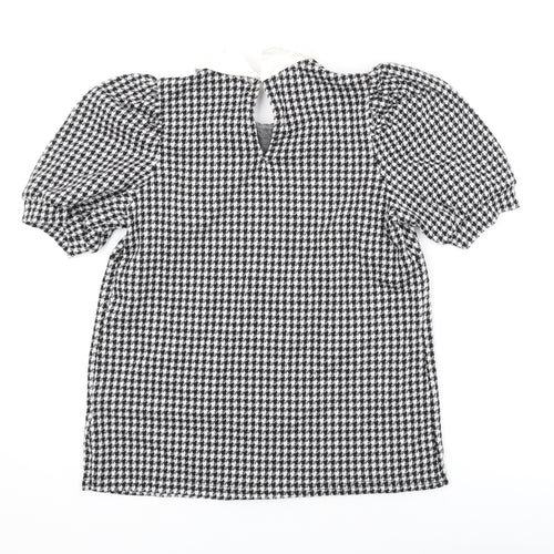 New Look Womens Black Check Polyester Basic T-Shirt Size 10 Collared