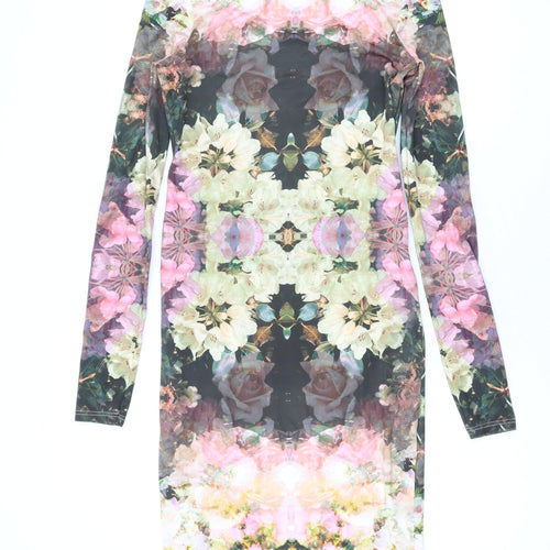 Topshop Womens Multicoloured Geometric Polyester Bodycon Size 10 Round Neck Pullover