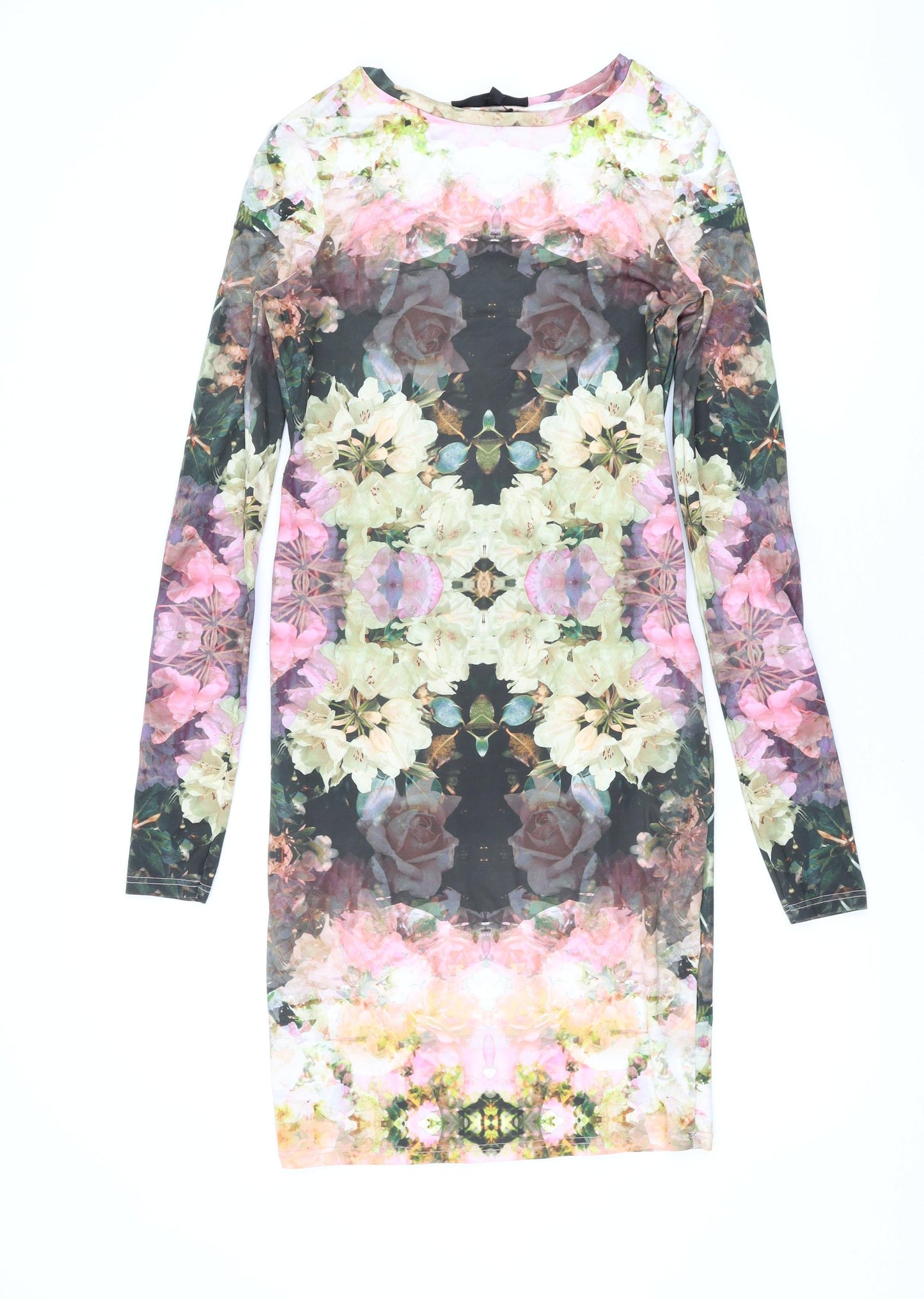 Topshop Womens Multicoloured Geometric Polyester Bodycon Size 10 Round Neck Pullover