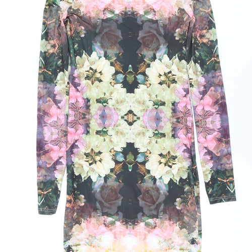 Topshop Womens Multicoloured Geometric Polyester Bodycon Size 10 Round Neck Pullover