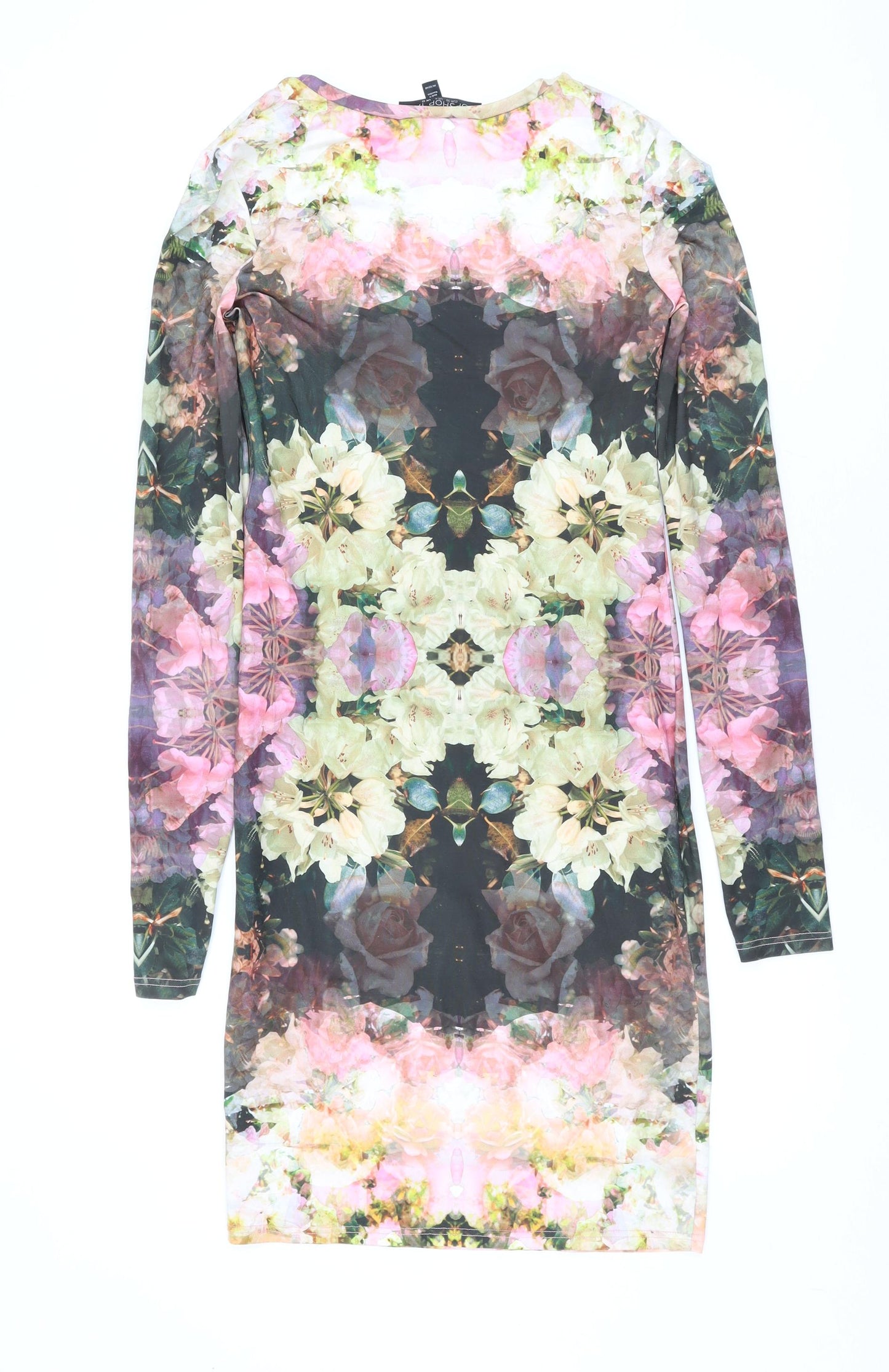 Topshop Womens Multicoloured Geometric Polyester Bodycon Size 10 Round Neck Pullover