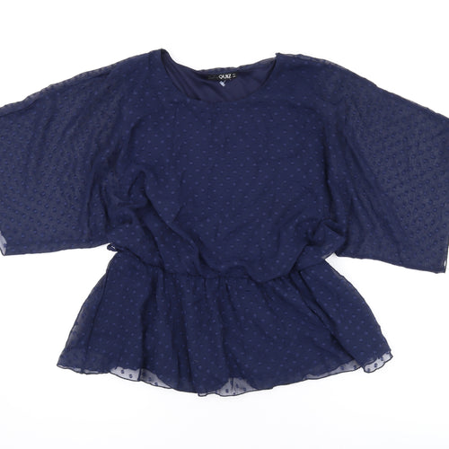 Quiz Womens Blue Polka Dot Polyester Basic Blouse Size 8 Round Neck