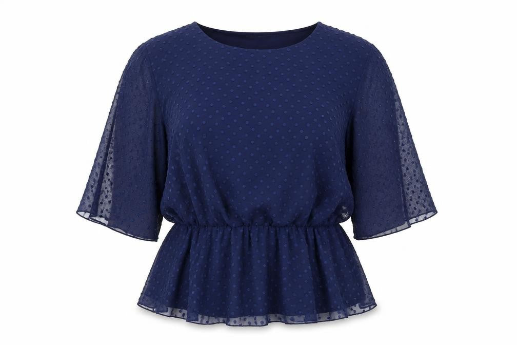 Quiz Womens Blue Polka Dot Polyester Basic Blouse Size 8 Round Neck