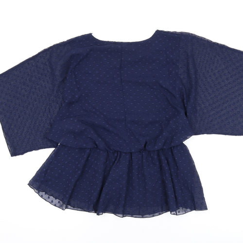 Quiz Womens Blue Polka Dot Polyester Basic Blouse Size 8 Round Neck