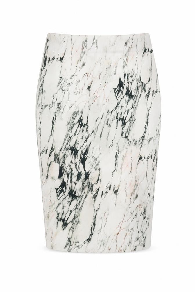 Front view of Zara women’s ivory geometric polyester straight & pencil skirt, size S