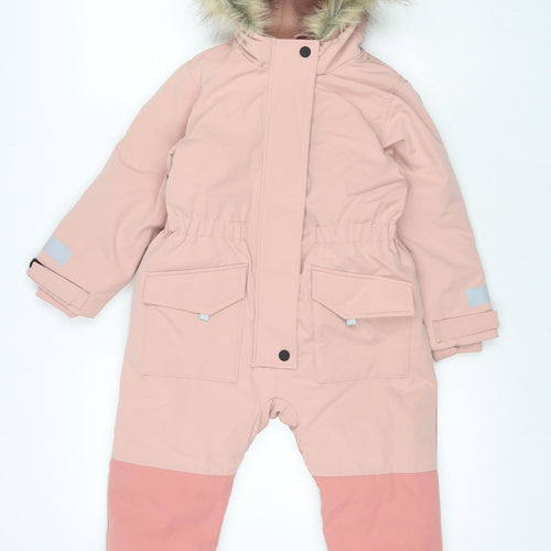 Marks and Spencer Girls Pink Polyester Coverall One-Piece Size 4-5 Years L15 in Zip - Ski Overalls