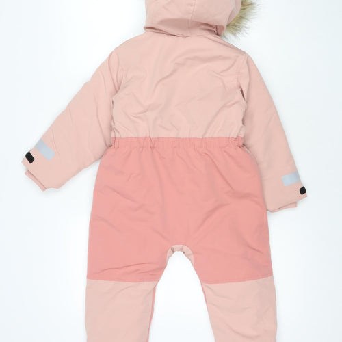 Marks and Spencer Girls Pink Polyester Coverall One-Piece Size 4-5 Years L15 in Zip - Ski Overalls