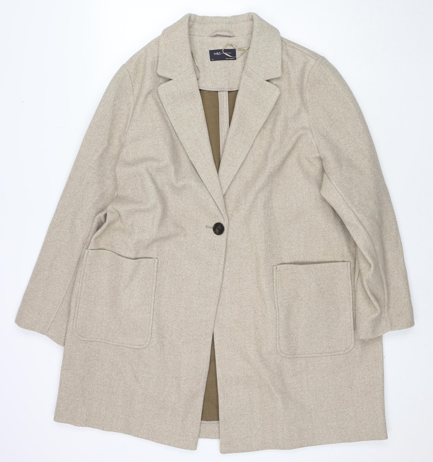 Marks and Spencer Womens Beige Overcoat Coat Size 22 Button