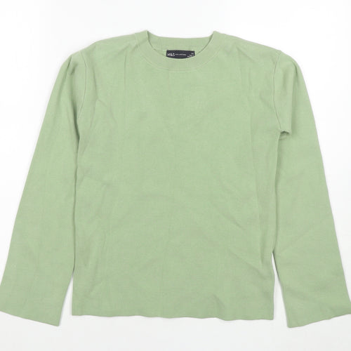 Marks and Spencer Womens Green Round Neck Cotton Pullover Jumper Size XS