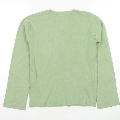 Marks and Spencer Womens Green Round Neck Cotton Pullover Jumper Size XS