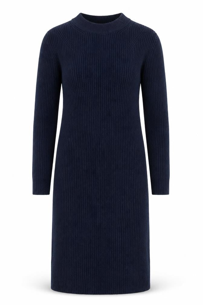 Front view of Marks & Spencer women’s blue polyester jumper dress, size XS, round neck pullover