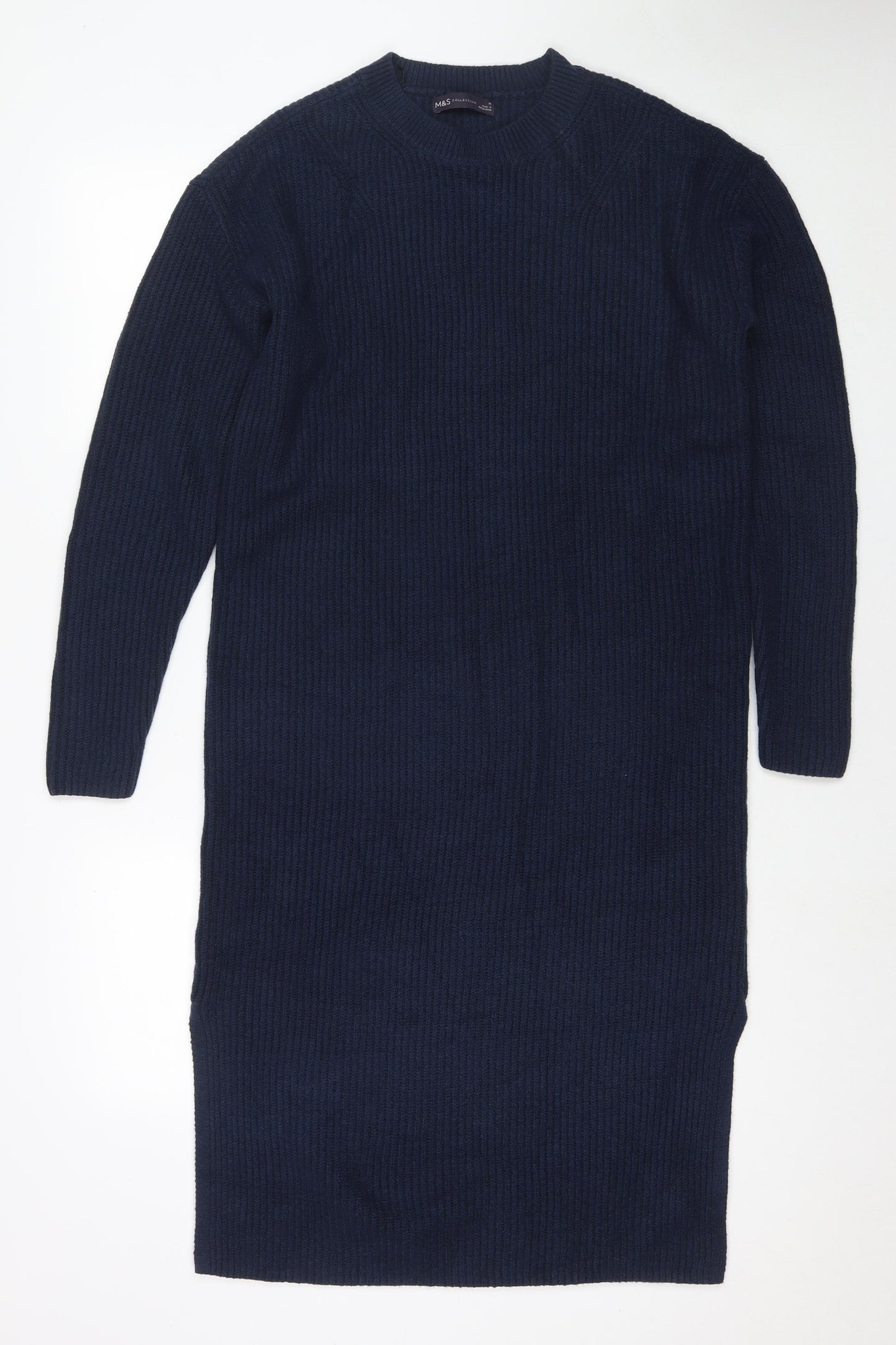 Marks and Spencer Womens Blue Polyester Jumper Dress Size M Round Neck Pullover