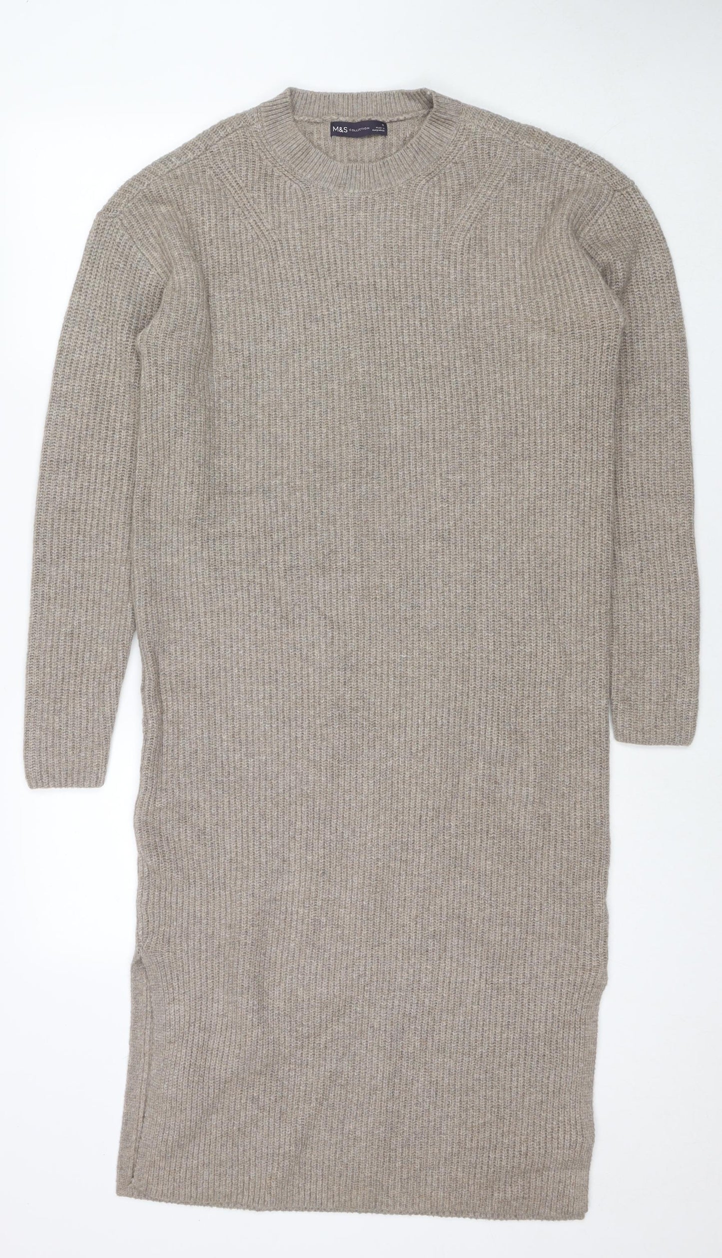 Marks and Spencer Womens Beige Polyester Jumper Dress Size M Round Neck Pullover