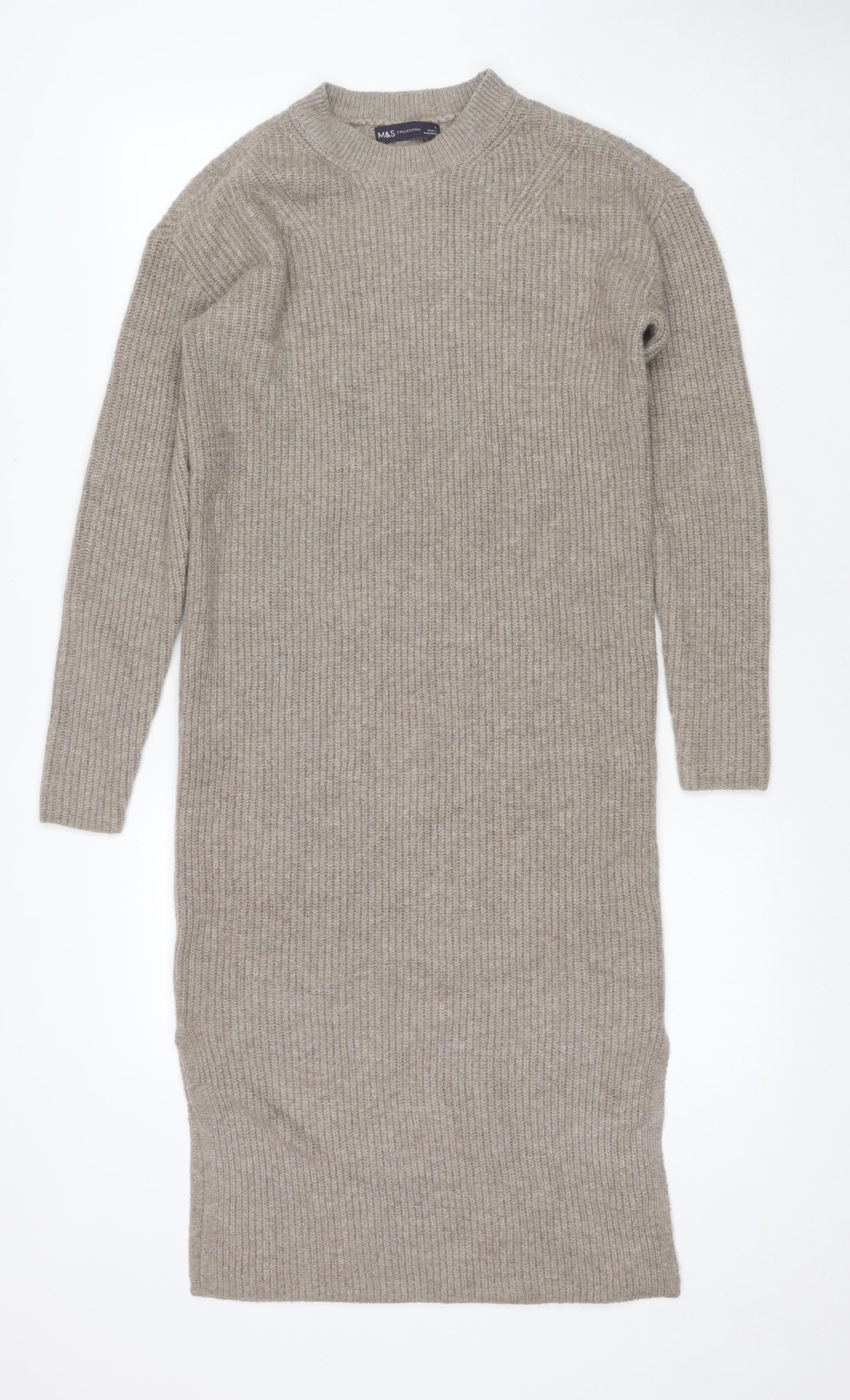 Marks and Spencer Womens Beige Polyester Jumper Dress Size S Round Neck Pullover