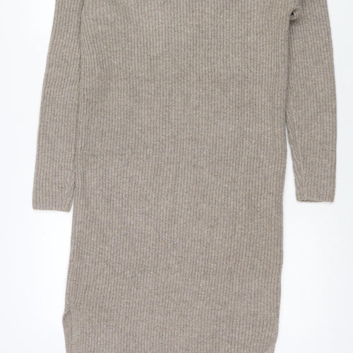 Marks and Spencer Womens Beige Polyester Jumper Dress Size S Round Neck Pullover