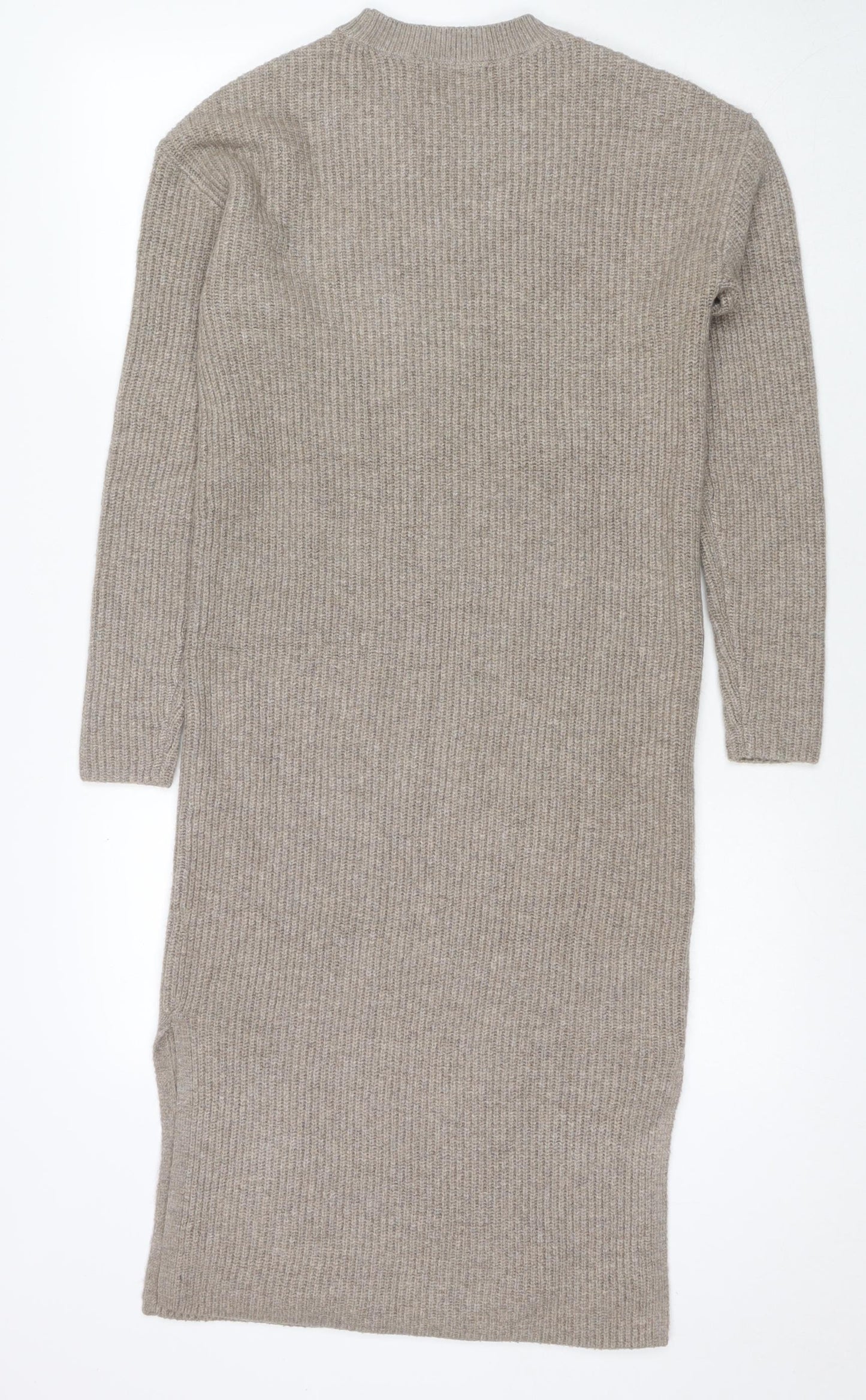 Marks and Spencer Womens Beige Polyester Jumper Dress Size S Round Neck Pullover