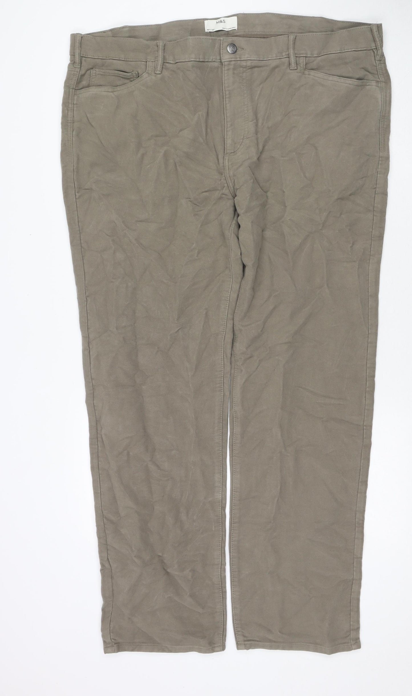Marks and Spencer Womens Beige Cotton Trousers Size 44 in L33 in Regular Zip