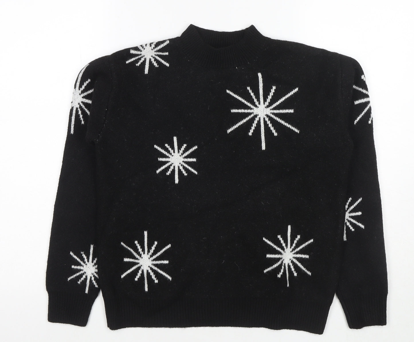 Marks and Spencer Womens Black Round Neck Geometric Polyester Pullover Jumper Size M - Stars