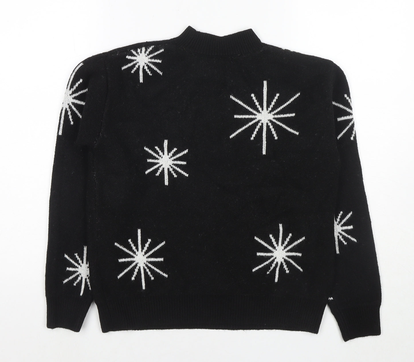 Marks and Spencer Womens Black Round Neck Geometric Polyester Pullover Jumper Size M - Stars