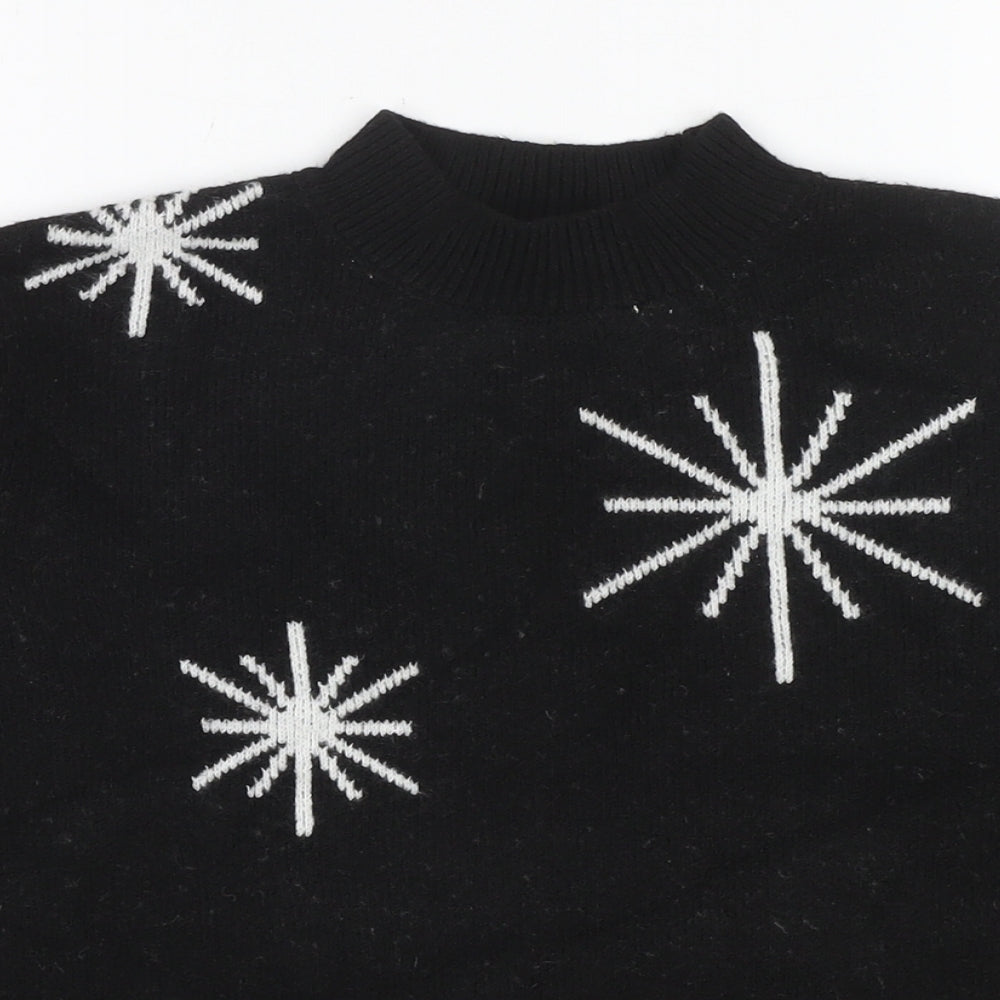 Marks and Spencer Womens Black Round Neck Geometric Polyester Pullover Jumper Size M - Stars