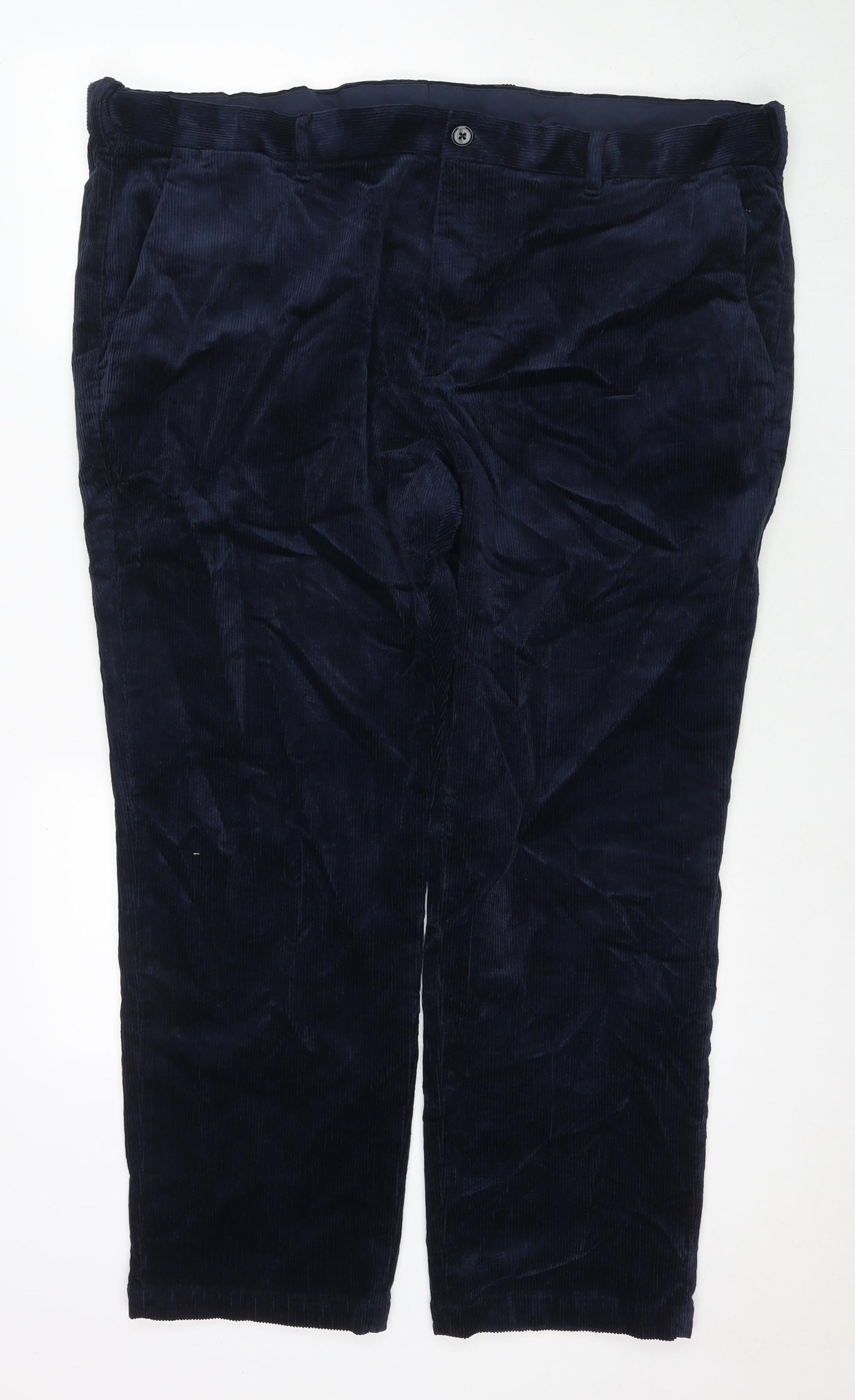 Marks and Spencer Mens Blue Cotton Trousers Size 46 in L29 in Regular Zip