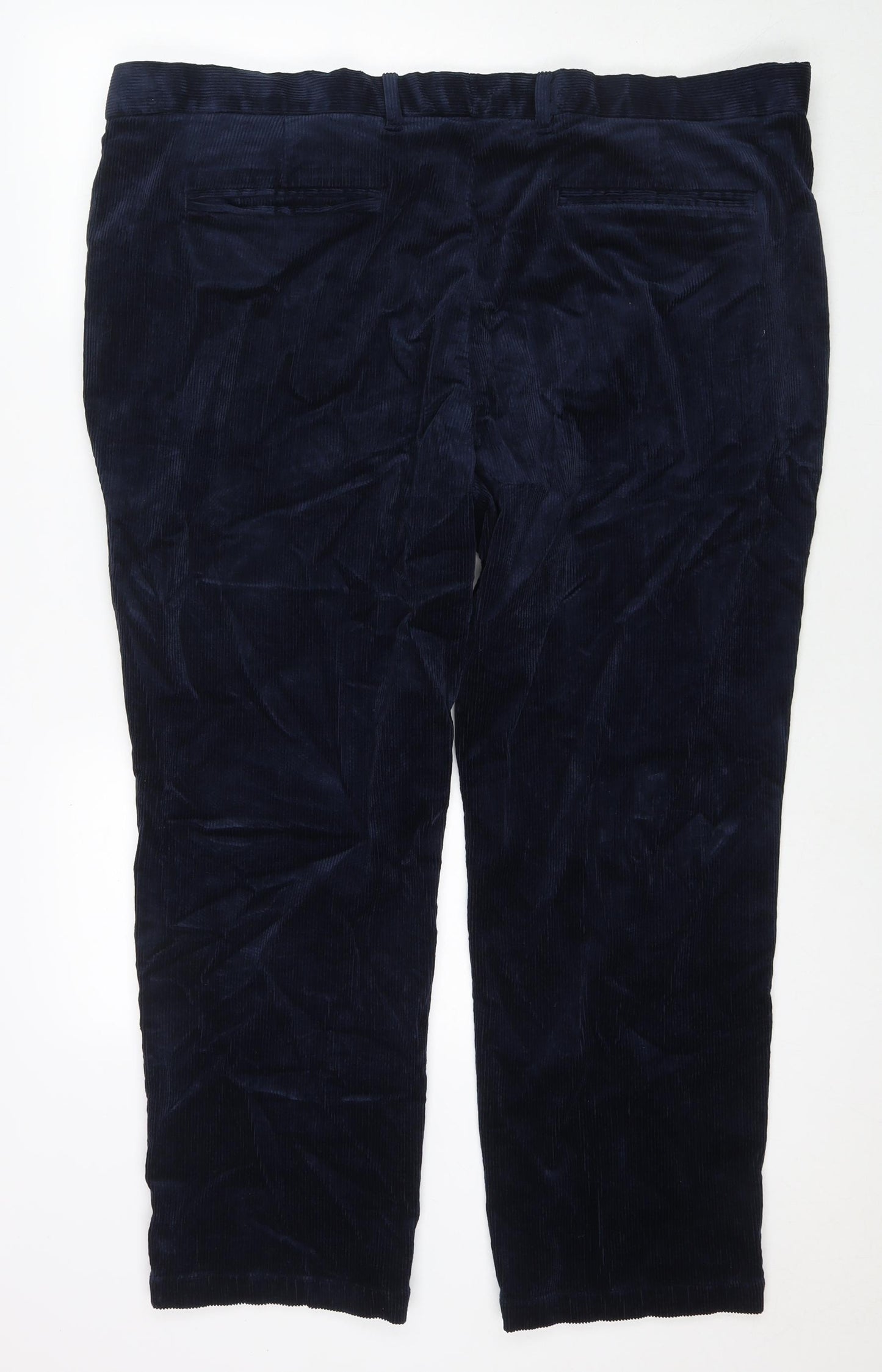 Marks and Spencer Mens Blue Cotton Trousers Size 46 in L29 in Regular Zip