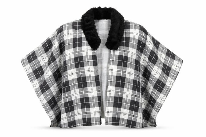Charmine Womens Black Check Polyester Shawl/Wrap - Collared