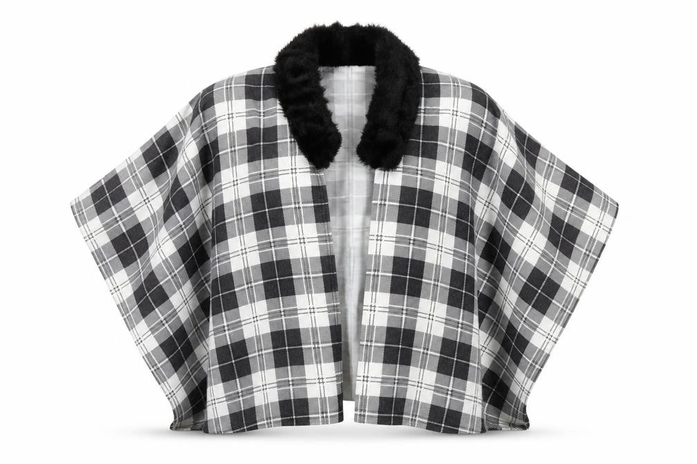 Charmine Womens Black Check Polyester Shawl/Wrap - Collared