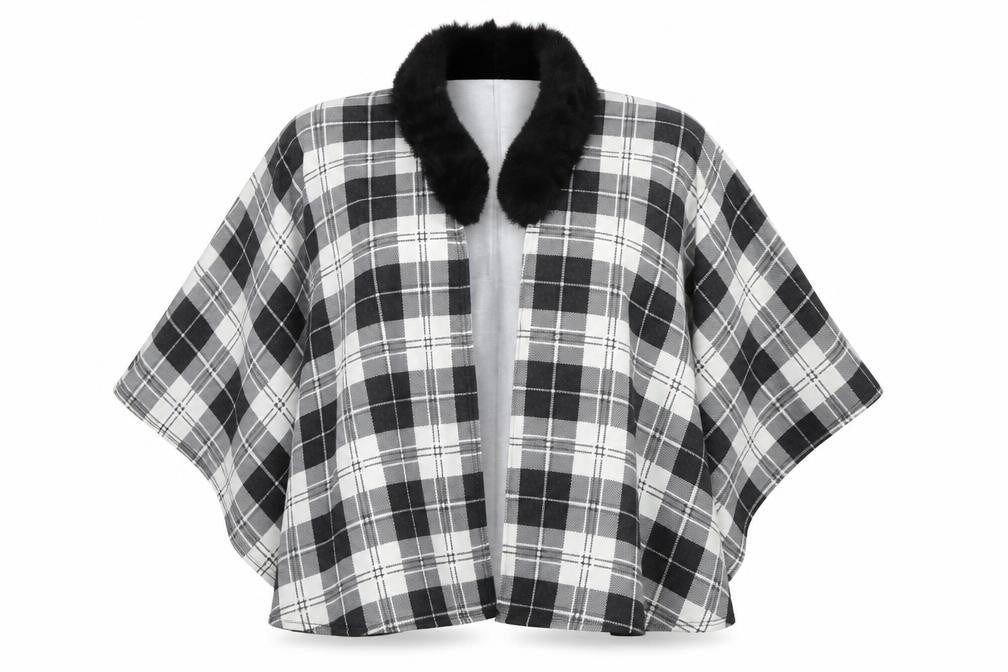 Charmine Womens Black Check Polyester Shawl/Wrap