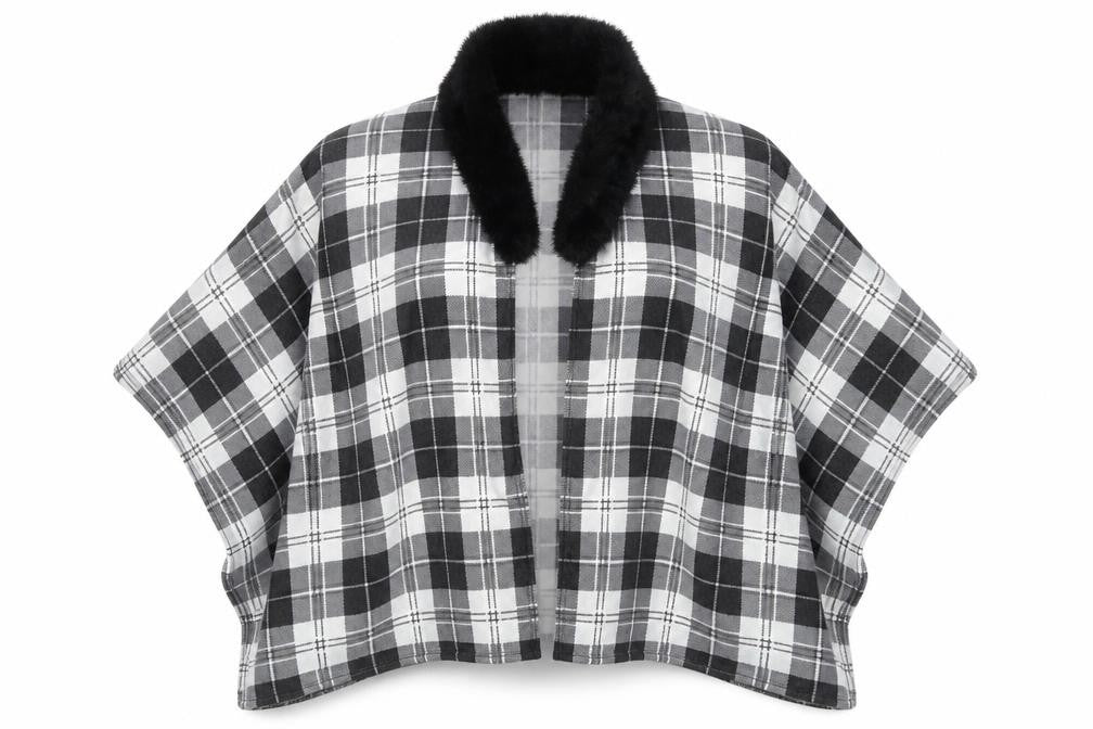 Charmine Womens Black Check Polyester Shawl/Wrap