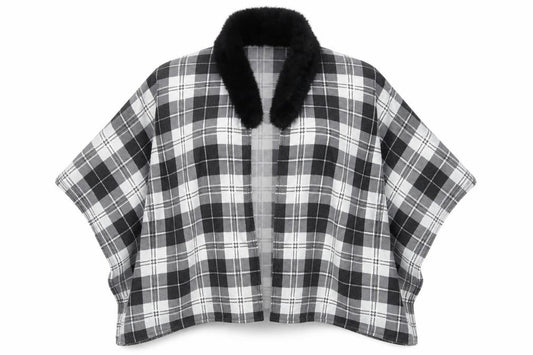 Front view of Charmine women’s black check polyester shawl/wrap