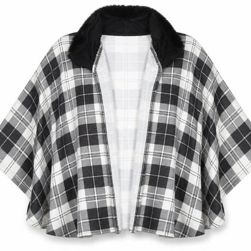 Charmine Womens Black Check Polyester Shawl/Wrap - Collared