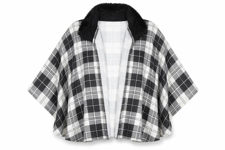 Charmine Womens Black Check Polyester Shawl/Wrap - Collared