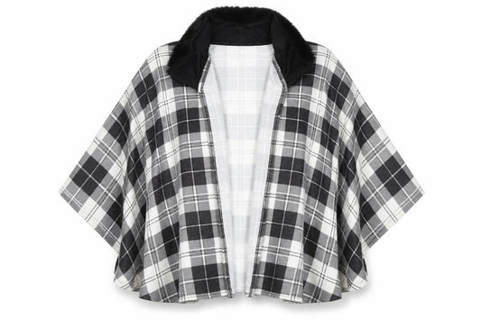Front view of Charmine women’s black check polyester shawl/wrap - collared