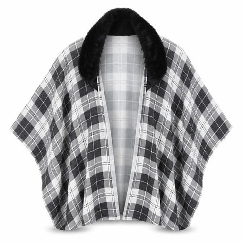 Charmine Womens Black Check Polyester Shawl/Wrap - Collared