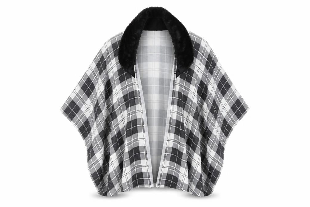 Charmine Womens Black Check Polyester Shawl/Wrap - Collared