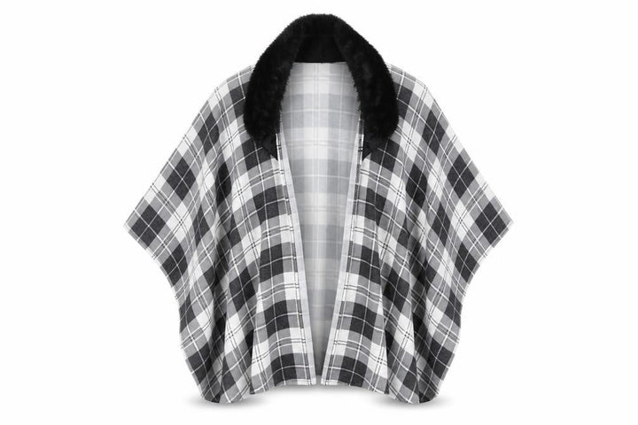 Charmine Womens Black Check Polyester Shawl/Wrap - Collared